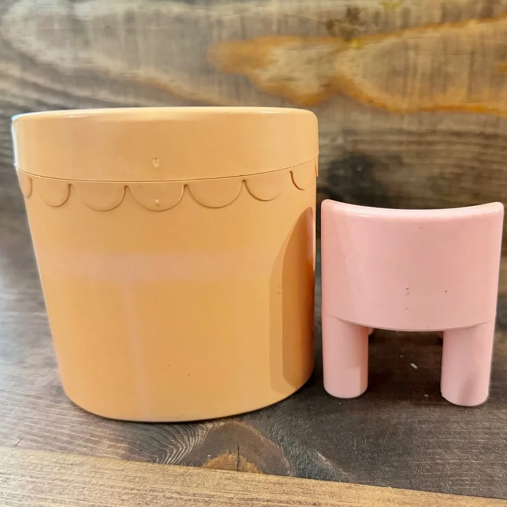 Vintage Little Tikes Dollhouse Furniture Peach Vanity with Mirror and Pink Chair